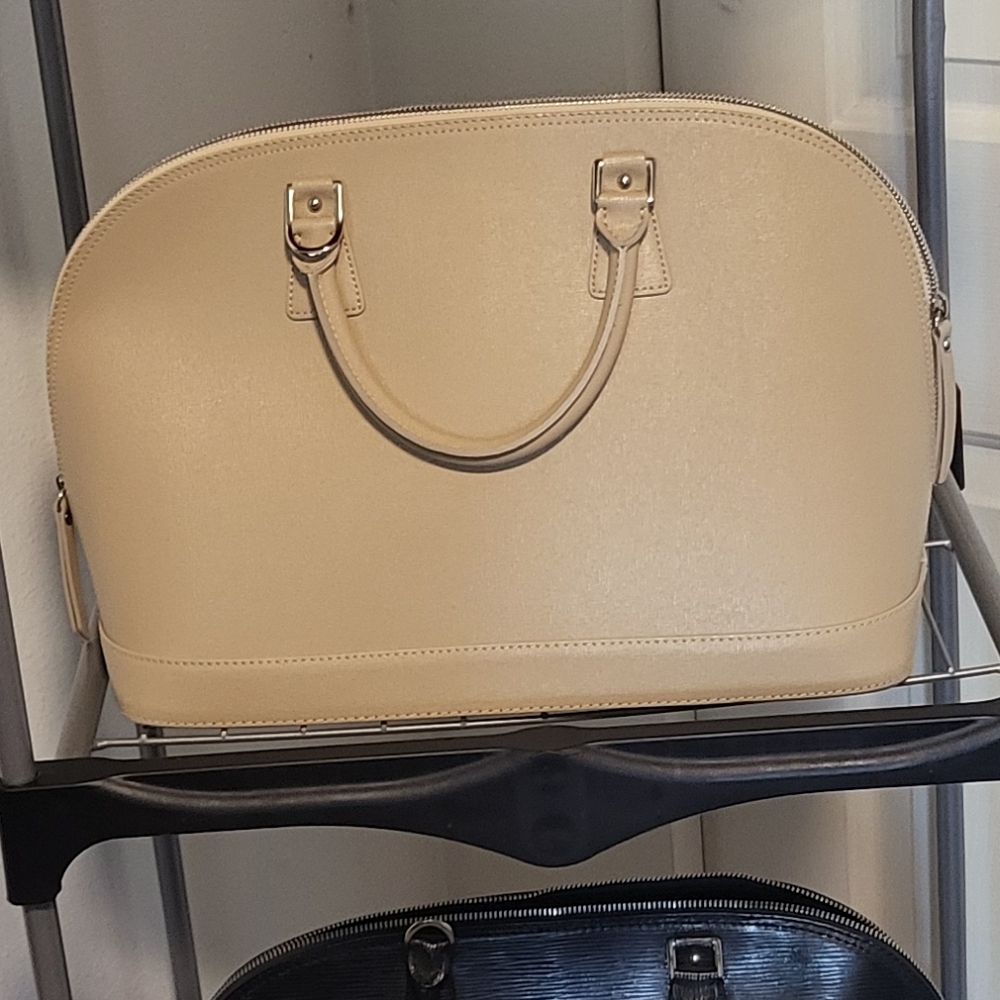 Beige saffiano leather satchel